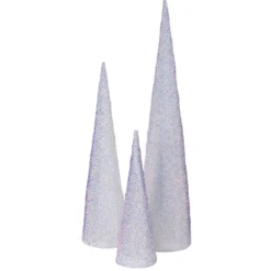 Set 3 Coni luminosi 3D in Tessuto Bianco Iridescente, led bianco caldo, uso interno