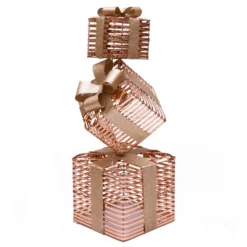 Set 3 Pacchi Regalo a coste 3D Rose Gold, h 73 cm, 350 microled bianco caldo