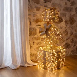 Set 3 Pacchi Regalo a coste 3D Rose Gold, h 73 cm, 350 microled bianco caldo