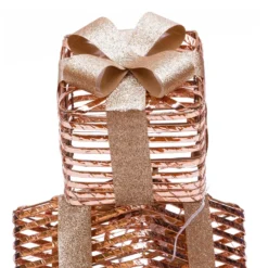 Set 3 Pacchi Regalo a coste 3D Rose Gold, h 73 cm, 350 microled bianco caldo