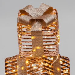 Set 3 Pacchi Regalo a coste 3D Rose Gold, h 73 cm, 350 microled bianco caldo