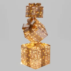 Set 3 Pacchi Regalo a coste 3D Rose Gold, h 73 cm, 350 microled bianco caldo