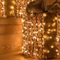 Set 3 Pacchi Regalo 3D Rose Gold, filo a spirale, forma cilindrica, led bianco caldo