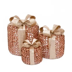 Set 3 Pacchi Regalo 3D Rose Gold, filo a spirale, forma cilindrica, led bianco caldo
