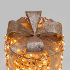 Set 3 Pacchi Regalo 3D Rose Gold, filo a spirale, forma cilindrica, led bianco caldo