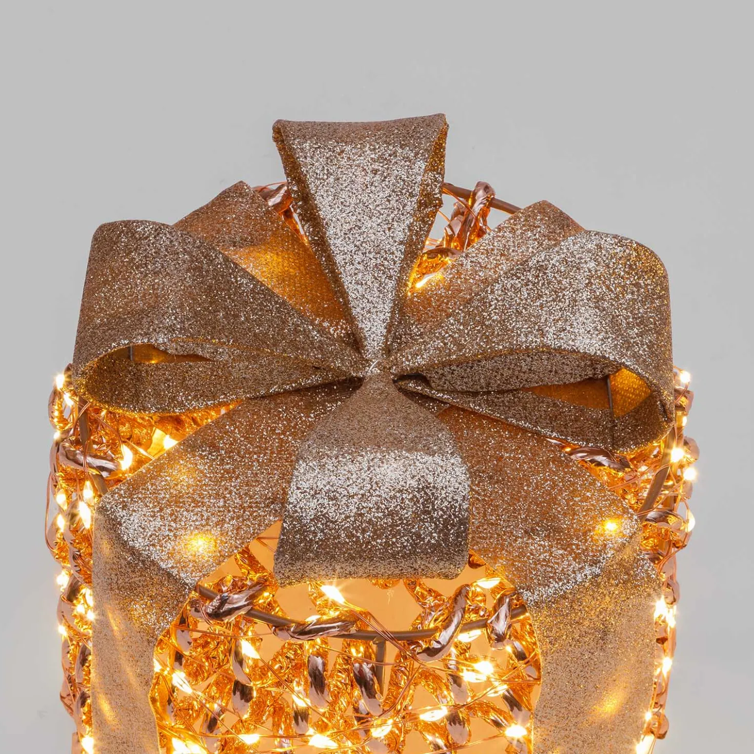 Set 3 Pacchi Regalo 3D Rose Gold, filo a spirale, forma cilindrica, led bianco caldo