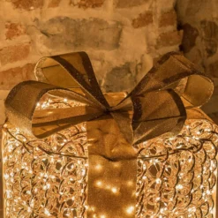 Set 2 Pacchi Regalo 3D Rose Gold, filo a spirale, forma cilindrica, led bianco caldo