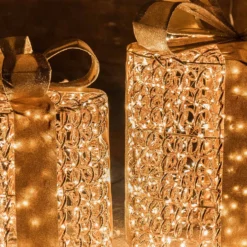 Set 2 Pacchi Regalo 3D Rose Gold, filo a spirale, forma cilindrica, led bianco caldo