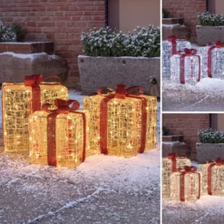 Set 3 Pacchi Regalo in acrilico, 240 Dual Color LED bianco caldo e bianco freddo