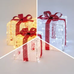 Set 3 Pacchi Regalo in acrilico, 240 Dual Color LED bianco caldo e bianco freddo