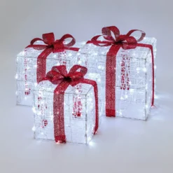 Set 3 Pacchi Regalo in acrilico, 240 Dual Color LED bianco caldo e bianco freddo