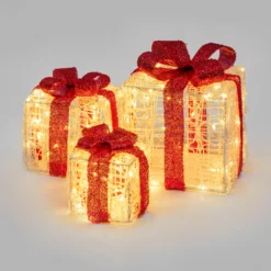Set 3 Pacchi Regalo in acrilico, 120 Dual Color LED bianco caldo e bianco freddo