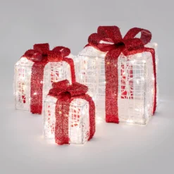 Set 3 Pacchi Regalo in acrilico, 120 Dual Color LED bianco caldo e bianco freddo