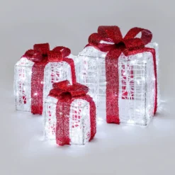 Set 3 Pacchi Regalo in acrilico, 120 Dual Color LED bianco caldo e bianco freddo