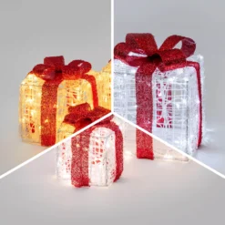 Set 3 Pacchi Regalo in acrilico, 120 Dual Color LED bianco caldo e bianco freddo