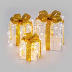 Set 3 Pacchi Regalo in acrilico, 150 Dual Color LED bianco caldo e bianco freddo