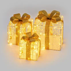 Set 3 Pacchi Regalo in acrilico, 150 Dual Color LED bianco caldo e bianco freddo