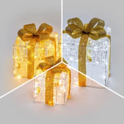 Set 3 Pacchi Regalo in acrilico, 150 Dual Color LED bianco caldo e bianco freddo