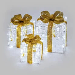Set 3 Pacchi Regalo in acrilico, 150 Dual Color LED bianco caldo e bianco freddo