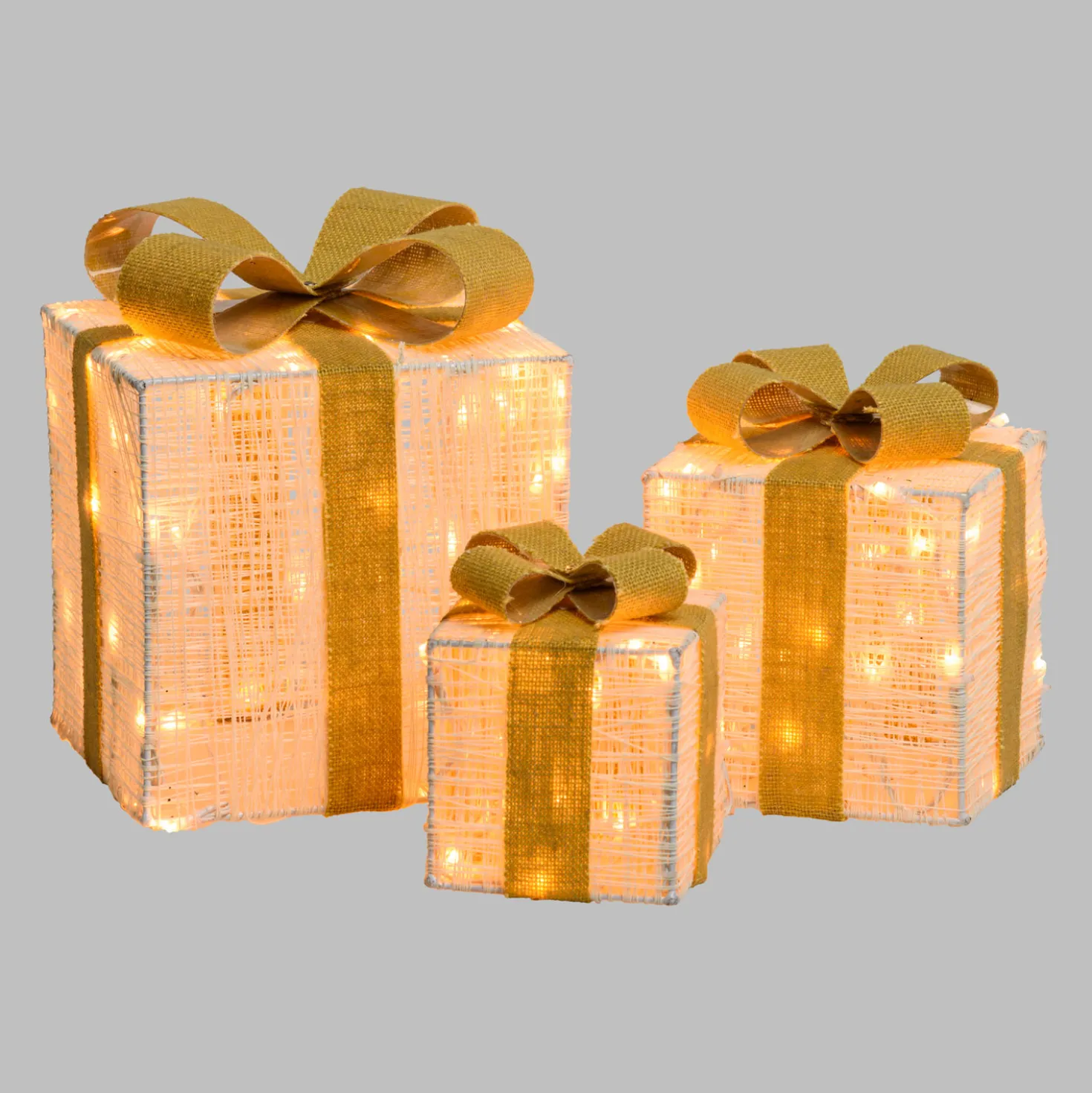 Set 3 Pacchi Regalo Light Cream & Brown, 120 led bianco extra caldo