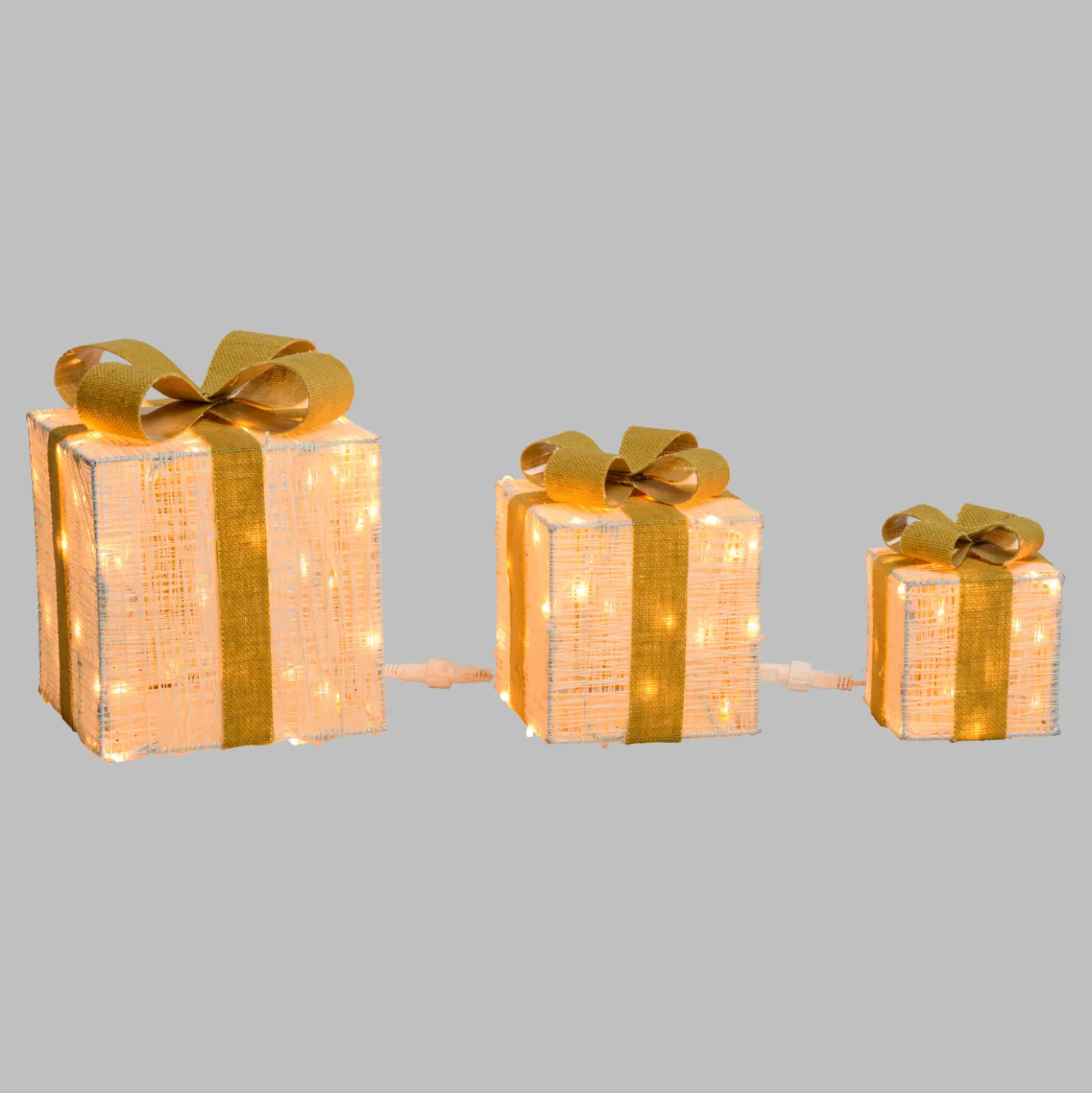 Set 3 Pacchi Regalo Light Cream & Brown, 120 led bianco extra caldo