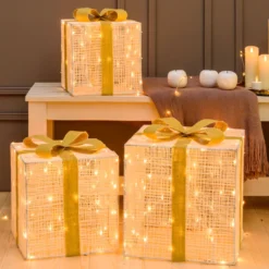 Set 3 Pacchi Regalo Light Cream & Brown, 240 led bianco extra caldo
