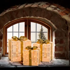 Set 3 Pacchi Regalo Light Cream & Brown, 240 led bianco extra caldo