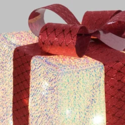 Set 3 Pacchi Regalo luminosi 3D in Tessuto Bianco Iridescente, led bianco caldo, uso interno