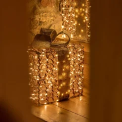 Set 3 Pacchi Regalo luminosi 3D Rose Gold, filo a spirale, led bianco caldo