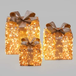 Set 3 Pacchi Regalo luminosi 3D Rose Gold, filo a spirale, led bianco caldo