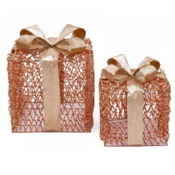 Set 2 Pacchi Regalo luminosi 3D Rose Gold, filo a spirale, led bianco caldo
