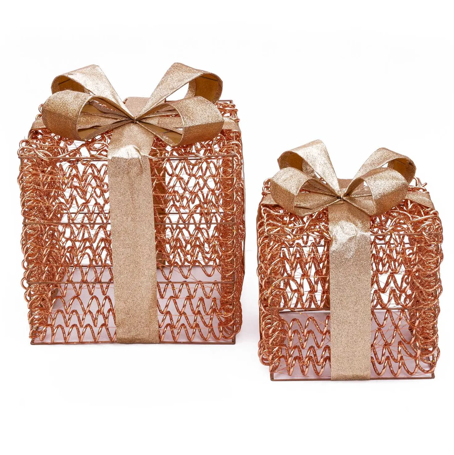 Set 2 Pacchi Regalo luminosi 3D Rose Gold, filo a spirale, led bianco caldo