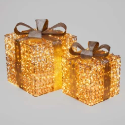 Set 2 Pacchi Regalo luminosi 3D Rose Gold, filo a spirale, led bianco caldo