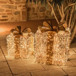 Set 2 Pacchi Regalo luminosi 3D Rose Gold, filo a spirale, led bianco caldo