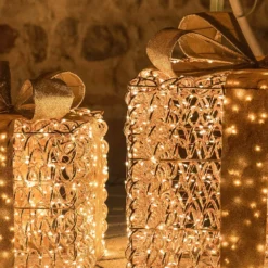 Set 2 Pacchi Regalo luminosi 3D Rose Gold, filo a spirale, led bianco caldo