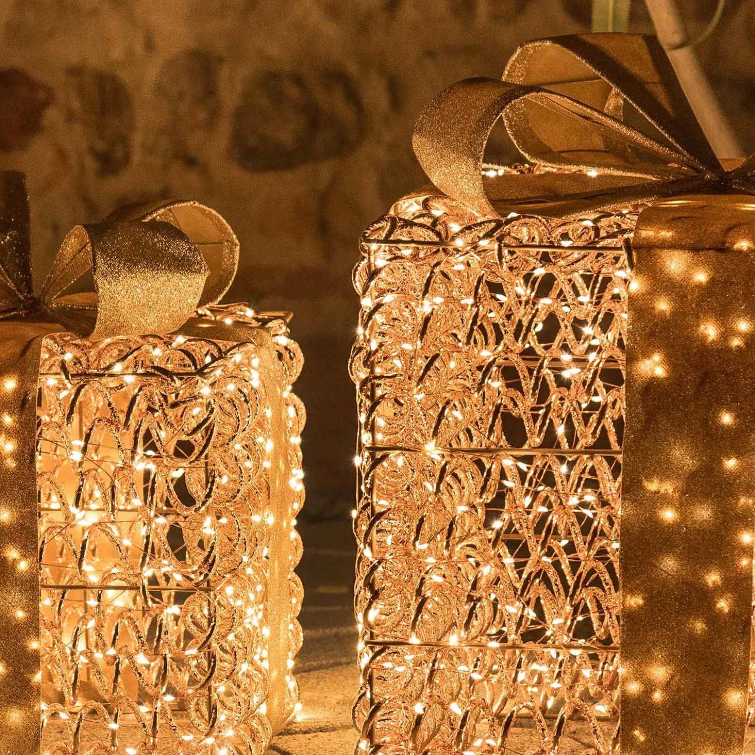 Set 2 Pacchi Regalo luminosi 3D Rose Gold, filo a spirale, led bianco caldo