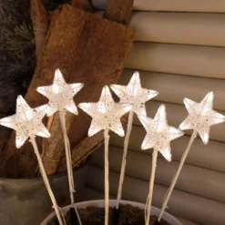Set 6 Stelle Bianche 3D Ø 10cm con picchetto, Dual Color LED bianco caldo e freddo