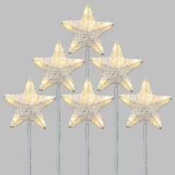 Set 6 Stelle Bianche 3D Ø 10cm con picchetto, Dual Color LED bianco caldo e freddo