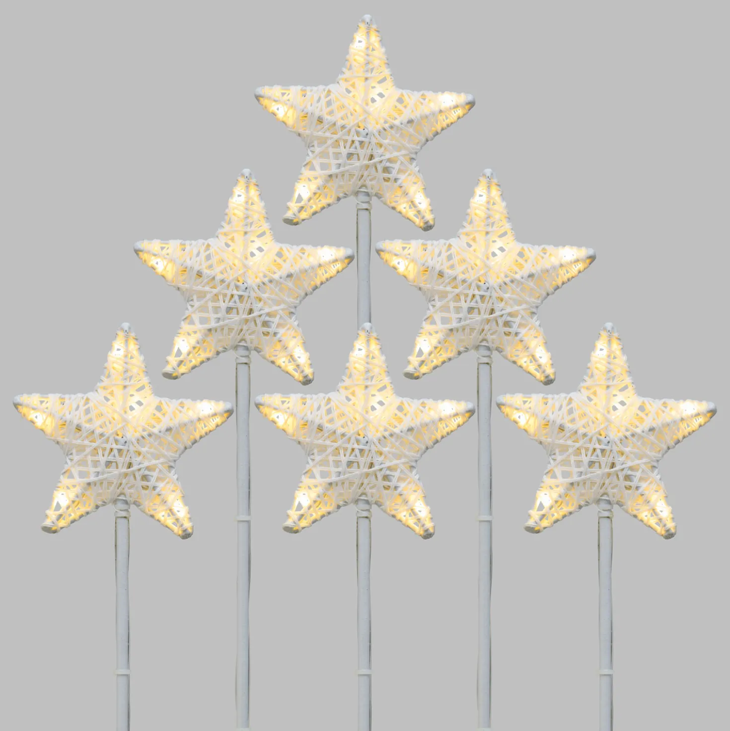 Set 6 Stelle Bianche 3D Ø 10cm con picchetto, Dual Color LED bianco caldo e freddo