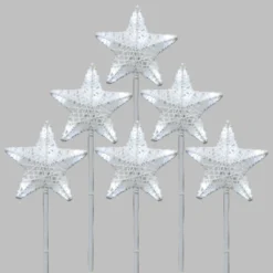 Set 6 Stelle Bianche 3D Ø 10cm con picchetto, Dual Color LED bianco caldo e freddo