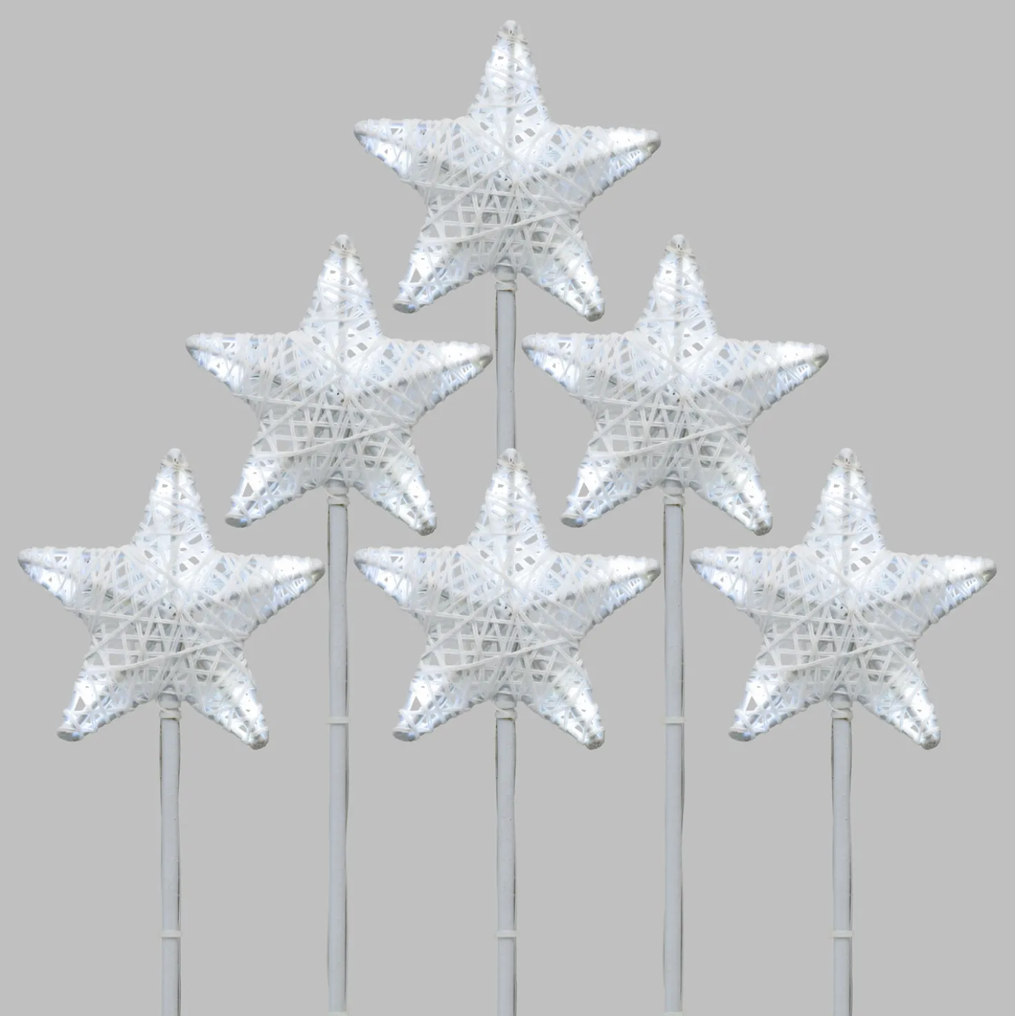 Set 6 Stelle Bianche 3D Ø 10cm con picchetto, Dual Color LED bianco caldo e freddo