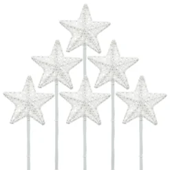 Set 6 Stelle Bianche 3D Ø 10cm con picchetto, Dual Color LED bianco caldo e freddo