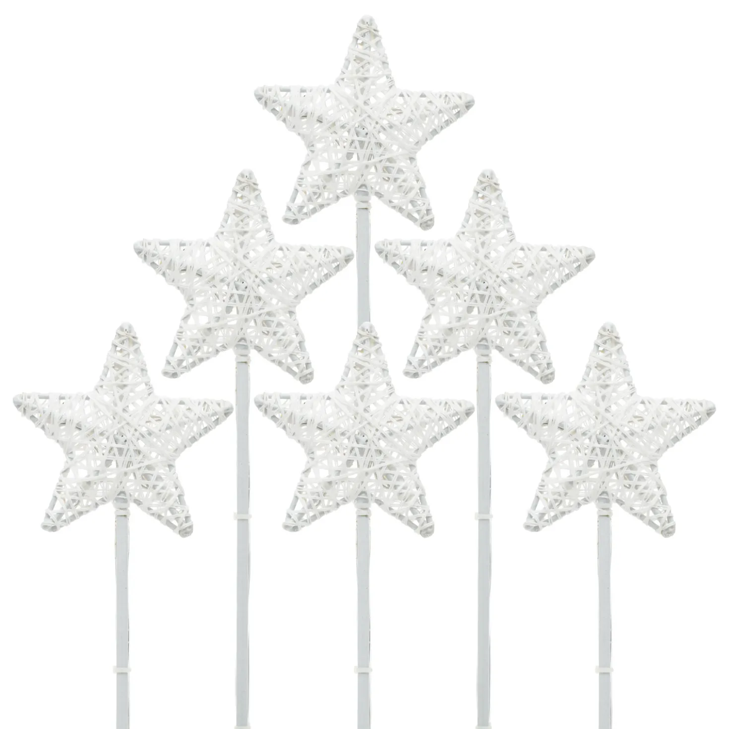 Set 6 Stelle Bianche 3D Ø 10cm con picchetto, Dual Color LED bianco caldo e freddo