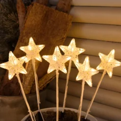 Set 6 Stelle Bianche 3D Ø 10cm con picchetto, Dual Color LED bianco caldo e freddo
