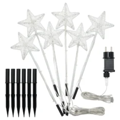 Set 6 Stelle Bianche 3D Ø 10cm con picchetto, Dual Color LED bianco caldo e freddo