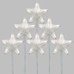 Set 6 Stelle Bianche 3D Ø 10cm con picchetto, Dual Color LED bianco caldo e freddo
