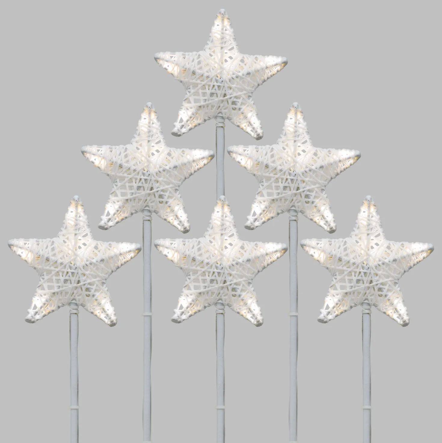 Set 6 Stelle Bianche 3D Ø 10cm con picchetto, Dual Color LED bianco caldo e freddo
