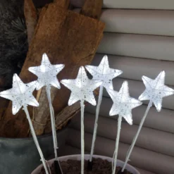 Set 6 Stelle Bianche 3D Ø 10cm con picchetto, Dual Color LED bianco caldo e freddo