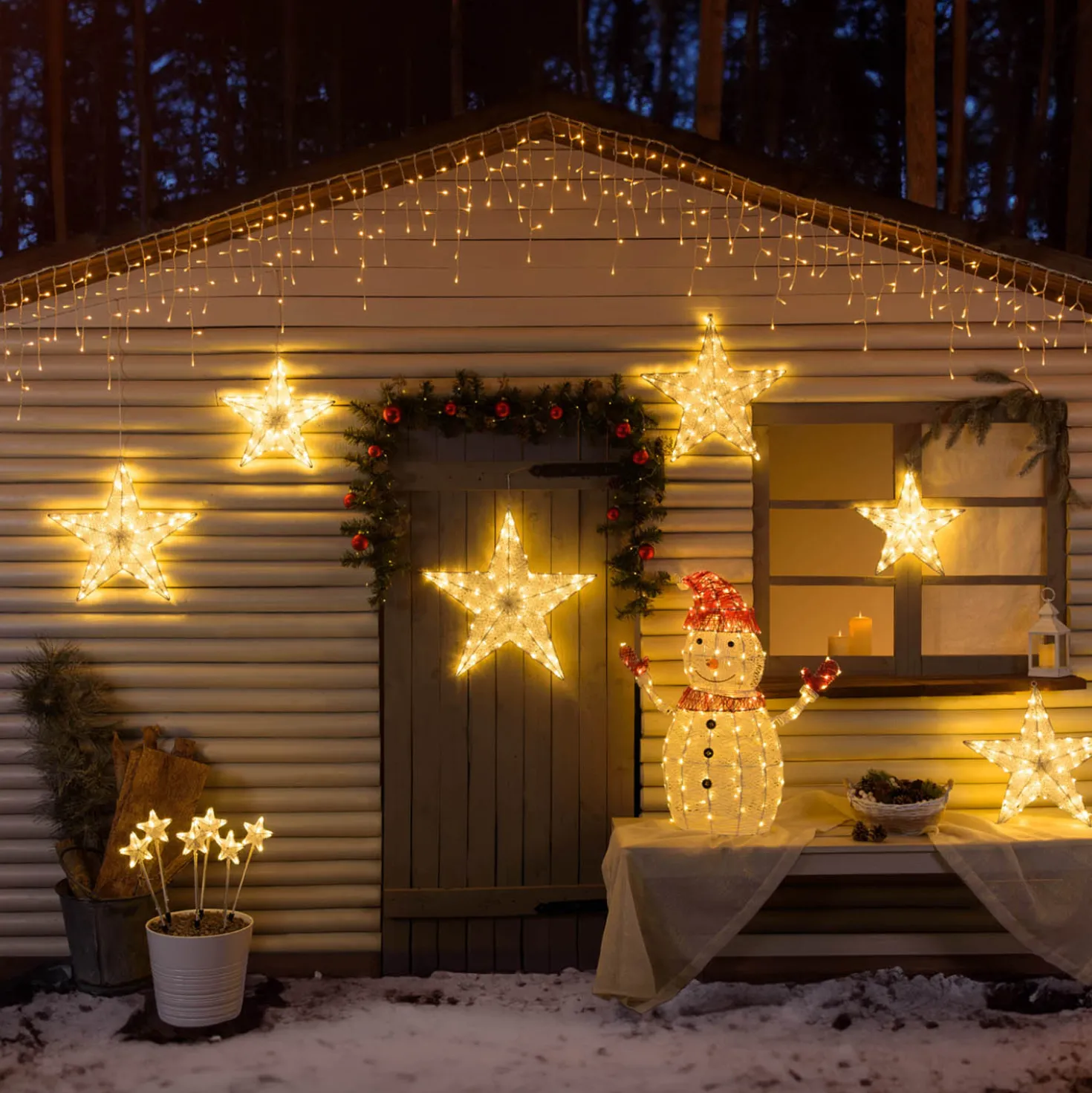 Set 6 Stelle Bianche 3D Ø 10cm con picchetto, Dual Color LED bianco caldo e freddo