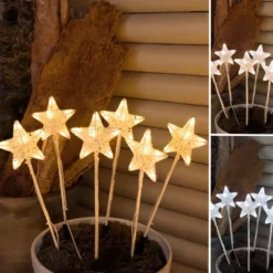 Set 6 Stelle Bianche 3D Ø 10cm con picchetto, Dual Color LED bianco caldo e freddo